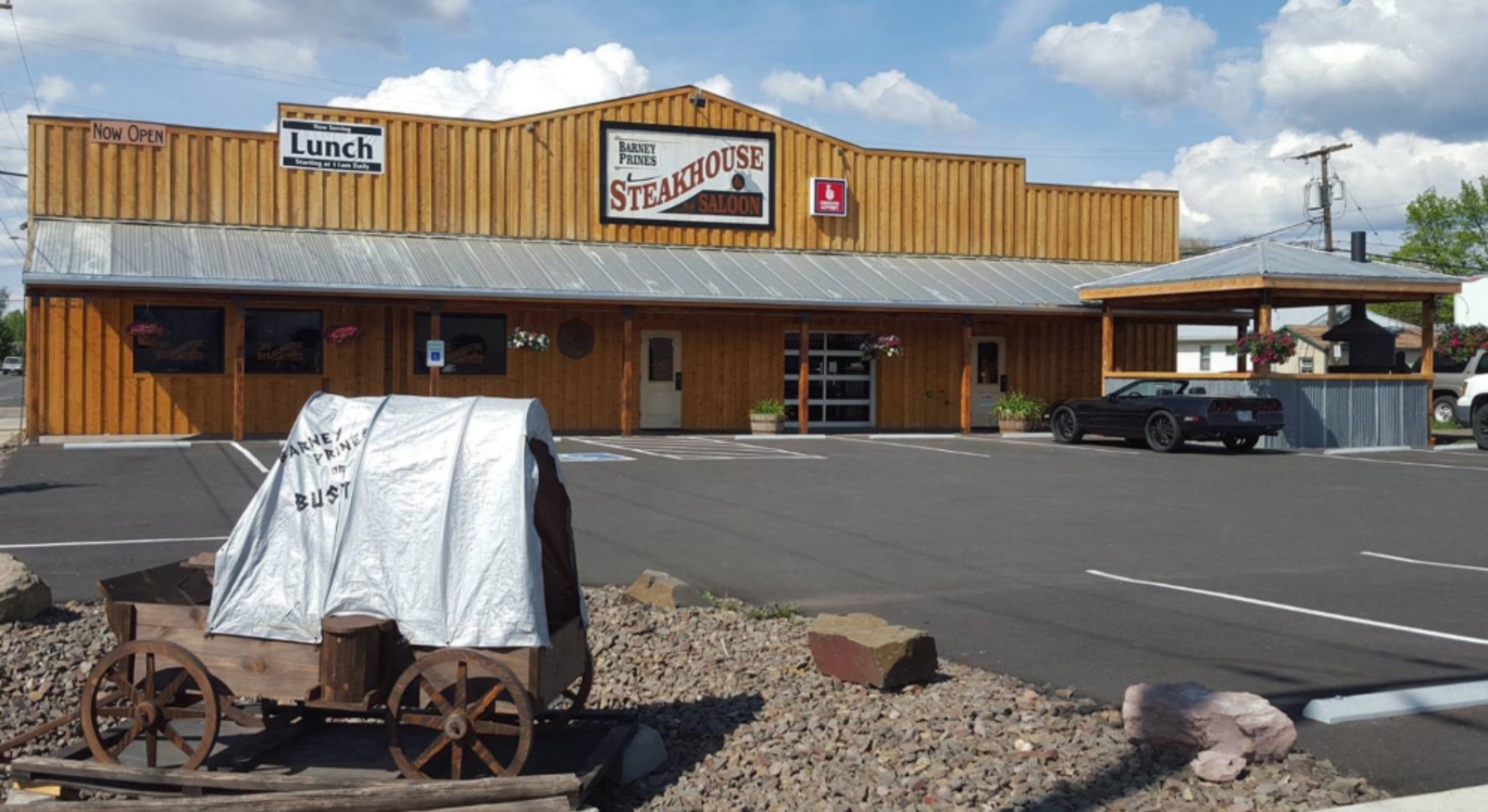 Exterior of Barney Prine's Steakhouse & Saloon in downtown Prineville, Oregon